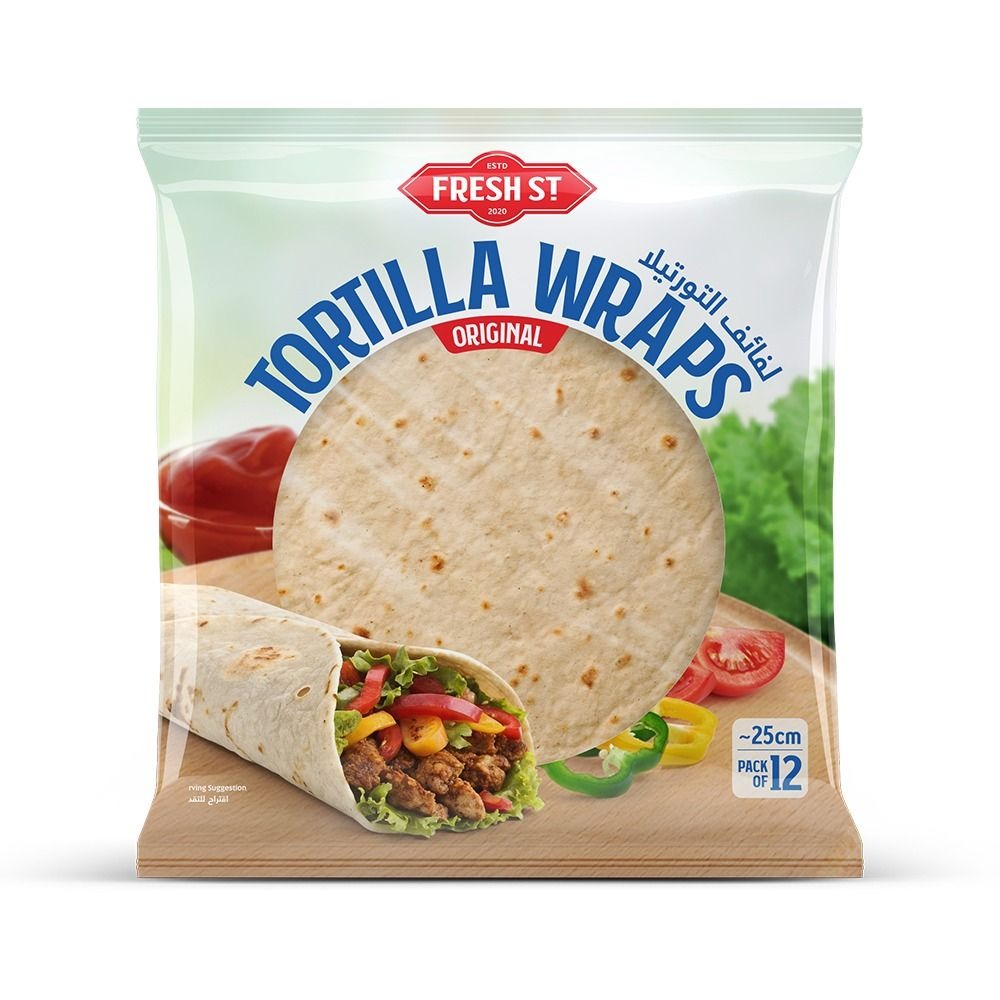Fresh St - Tortilla Wraps 25cm - Bakery - Flatbread Pack - 12-Pack - Standard Taco/Wrap Size