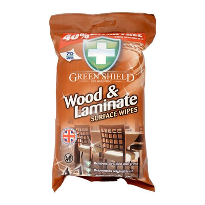 Greenshield - Wood & Laminate Surface Wipes - Home Care - Surface Wipes - 70's (Case: 12x70) - Bulk Case Furniture Dust/Shine