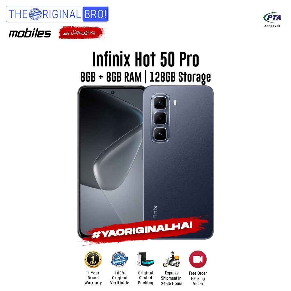 Infinix - Hot 50 Pro - Smartphone - 8GB RAM - 128GB Storage - Black - The Original Bro Mobiles | Jodiabaazar.com