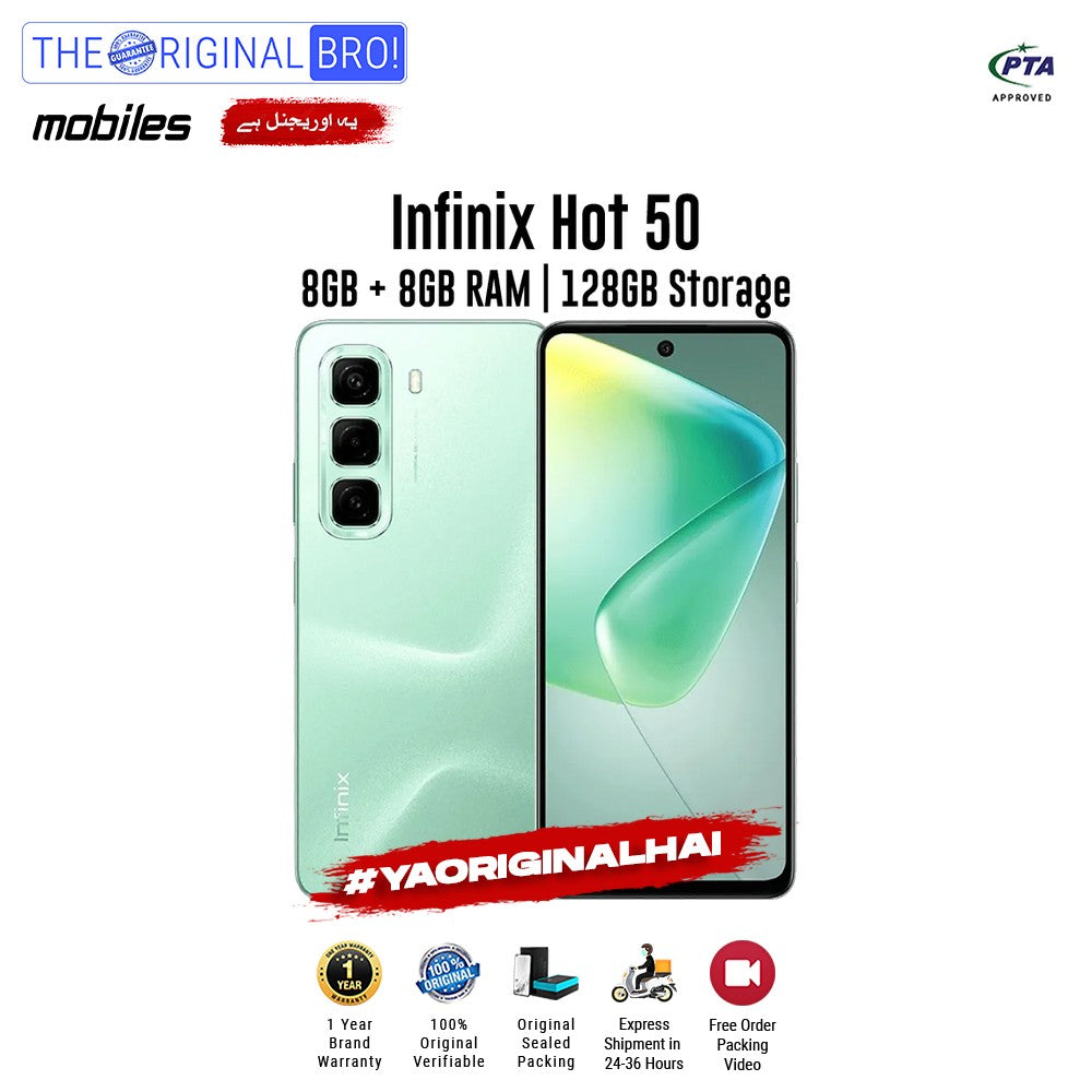 Infinix - Hot 50 - Smartphone - 8GB RAM - 128GB Storage - Green - The Original Bro Mobiles | Jodiabaazar.com