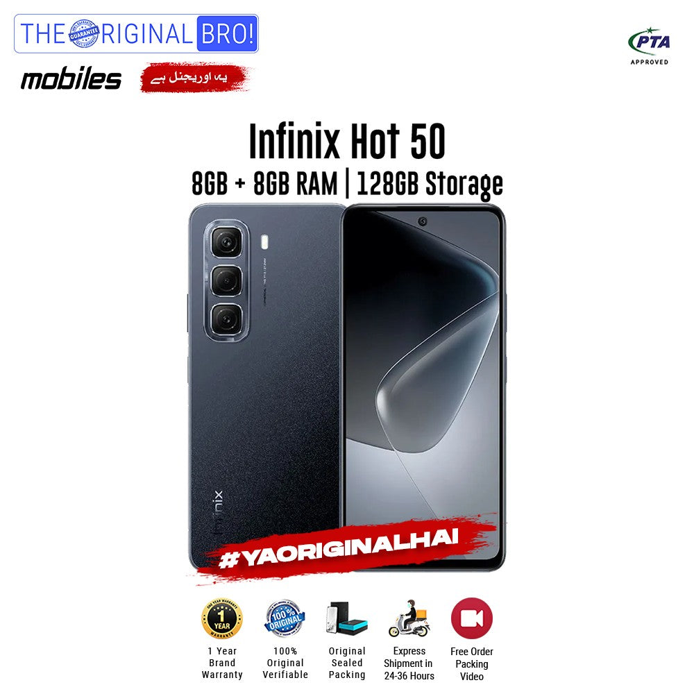 Infinix - Hot 50 - Smartphone - 8GB RAM - 128GB Storage - Black - The Original Bro Mobiles | Jodiabaazar.com