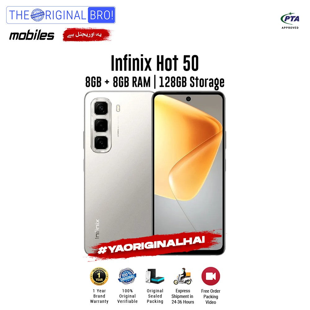 Infinix - Hot 50 - Smartphone - 8GB RAM - 128GB Storage - Grey - The Original Bro Mobiles | Jodiabaazar.com