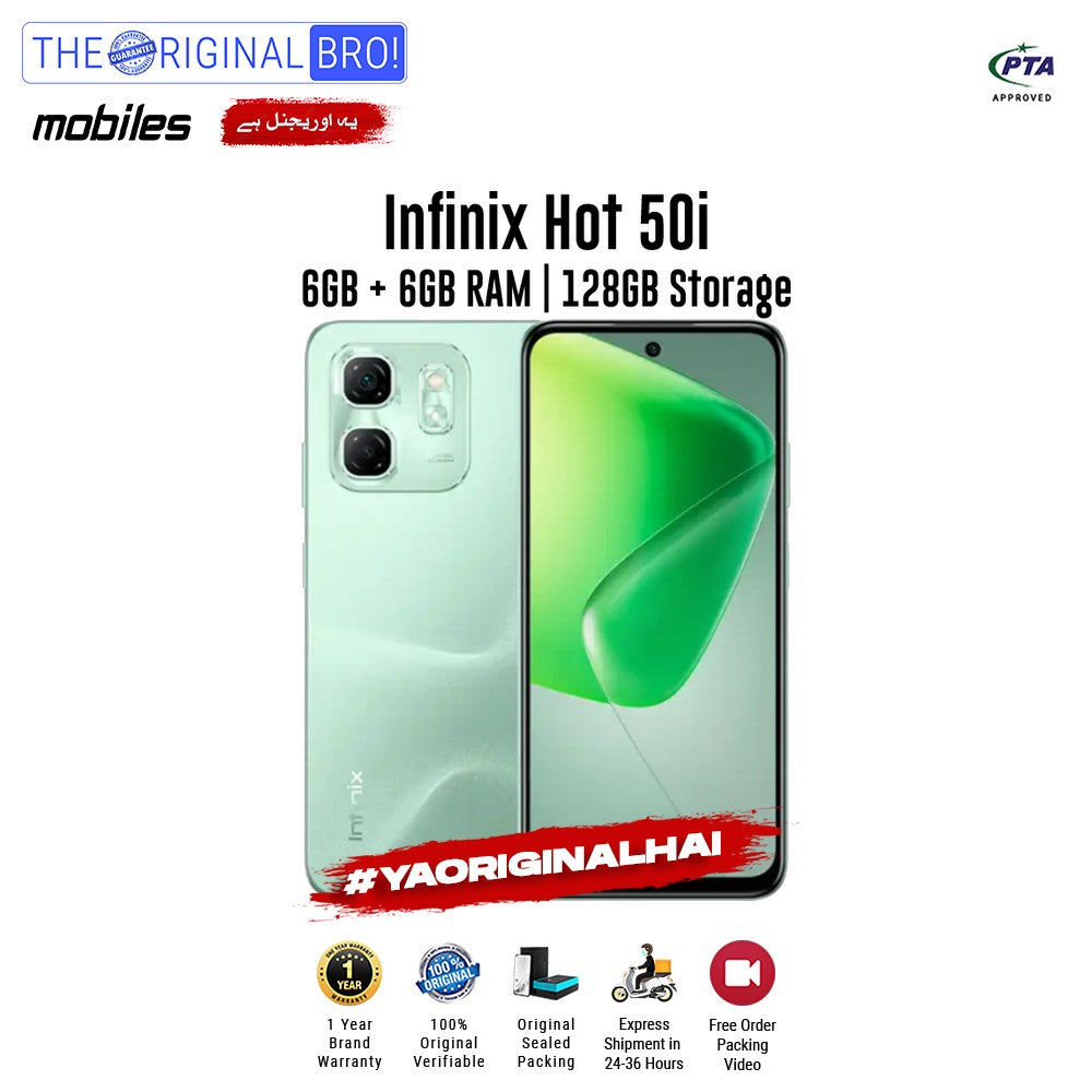 Infinix - Hot 50i - Smartphone - 6GB RAM - 128GB Storage - Green - The Original Bro Mobiles | Jodiabaazar.com