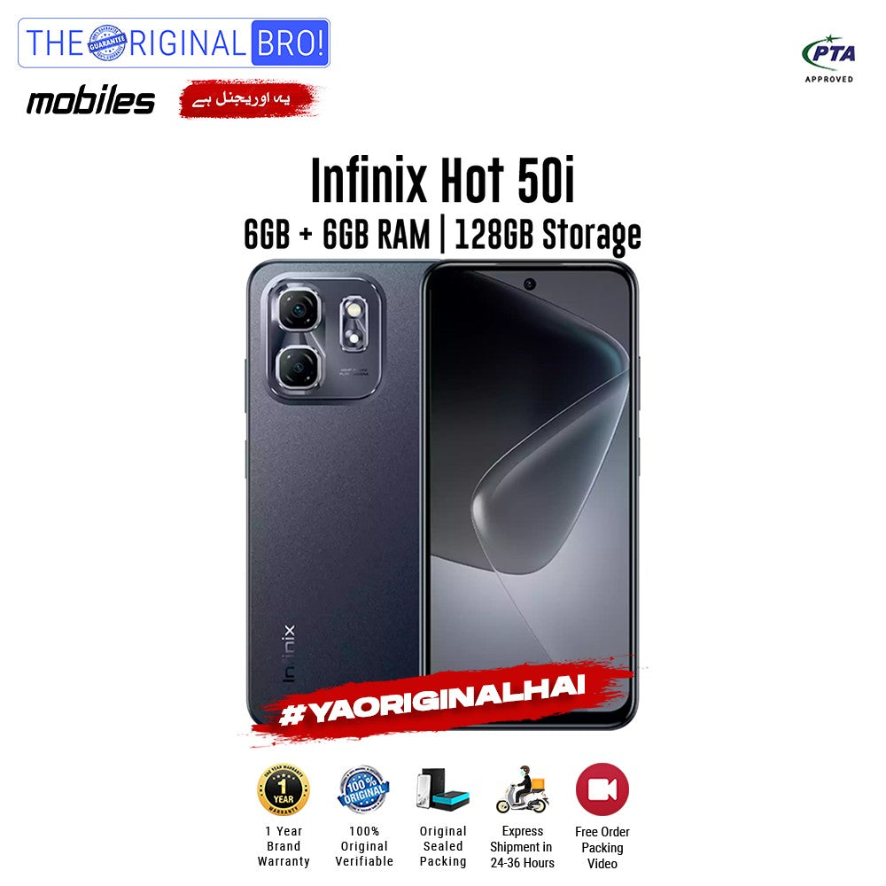 Infinix - Hot 50i - Smartphone - 6GB RAM - 128GB Storage - Black - The Original Bro Mobiles | Jodiabaazar.com