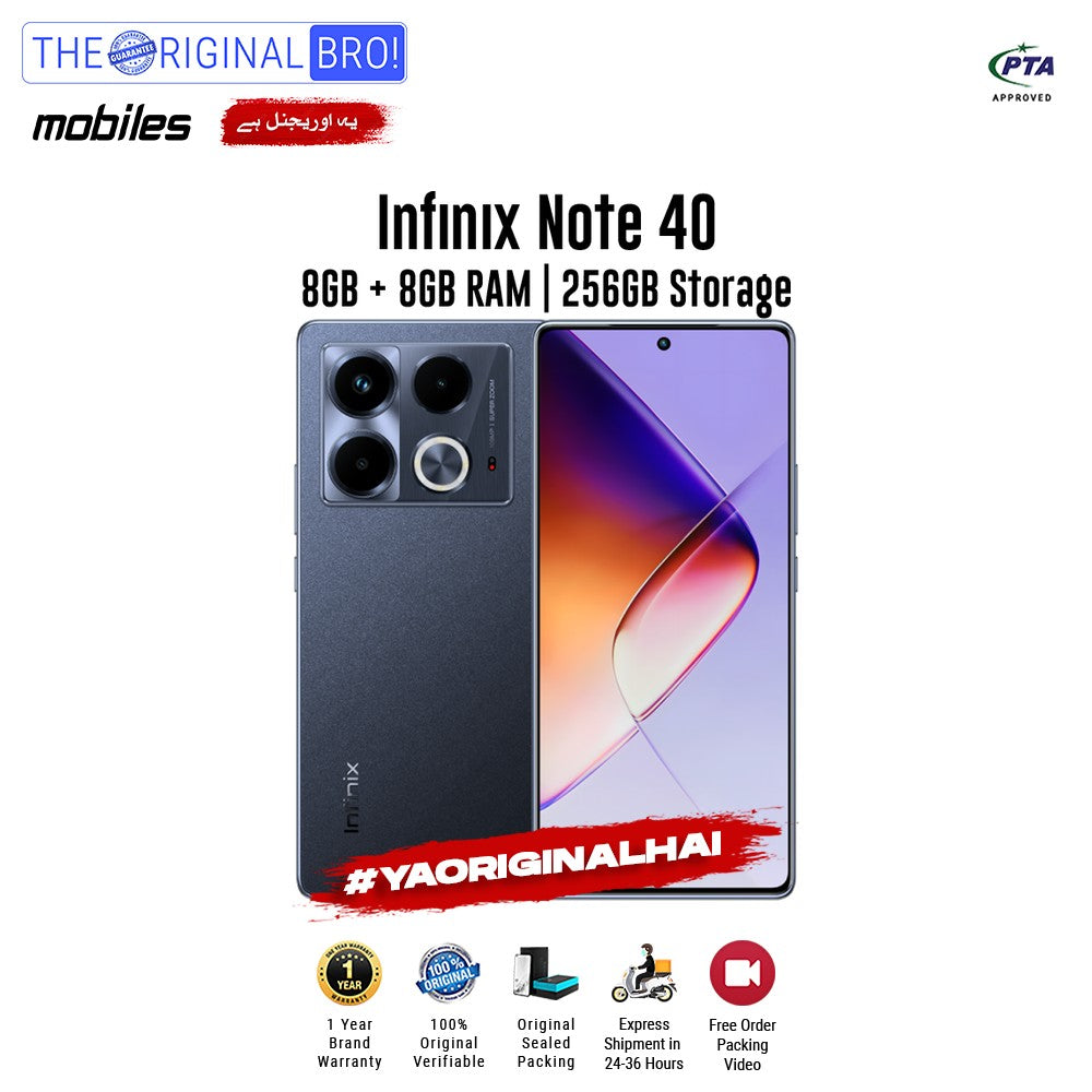 Infinix - Note 40 - 8GB RAM - 256GB Storage - Black - PTA Approved - The Original Bro | Jodiabaazar.com