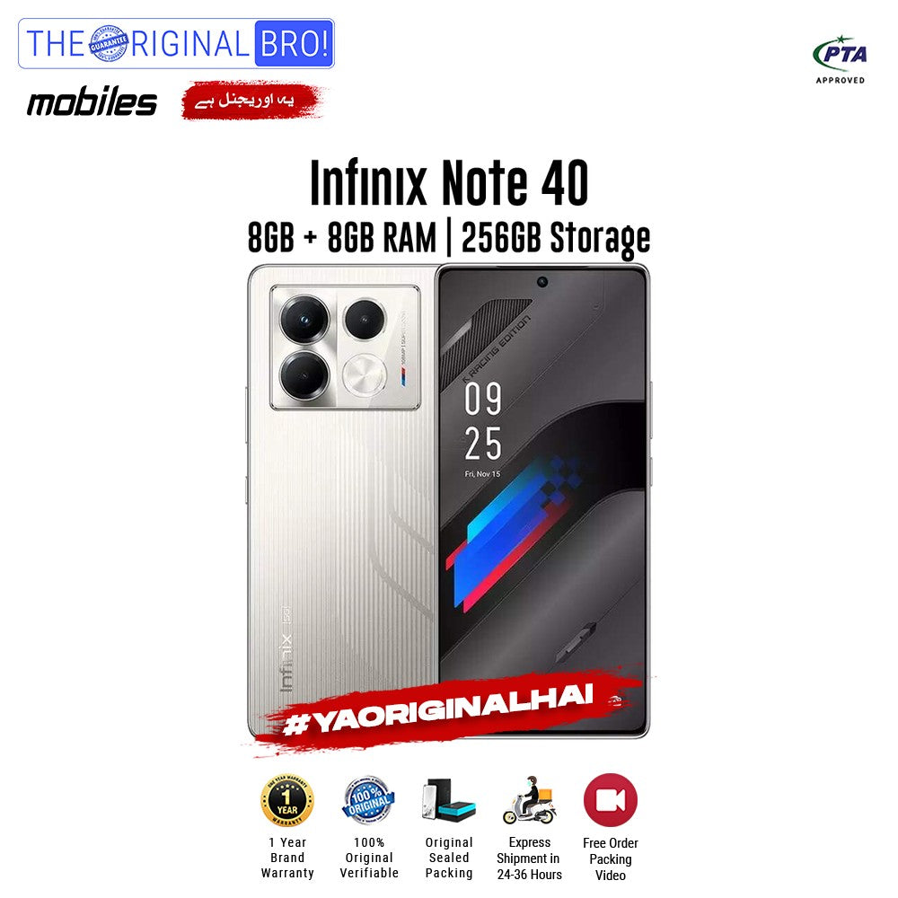 Infinix - Note 40 - 8GB RAM - 256GB Storage - Grey - PTA Approved - The Original Bro | Jodiabaazar.com