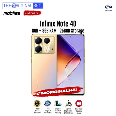 Infinix - Note 40 - 8GB RAM - 256GB Storage - Gold - PTA Approved - The Original Bro | Jodiabaazar.com