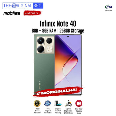 Infinix - Note 40 - 8GB RAM - 256GB Storage - Green - PTA Approved - The Original Bro | Jodiabaazar.com