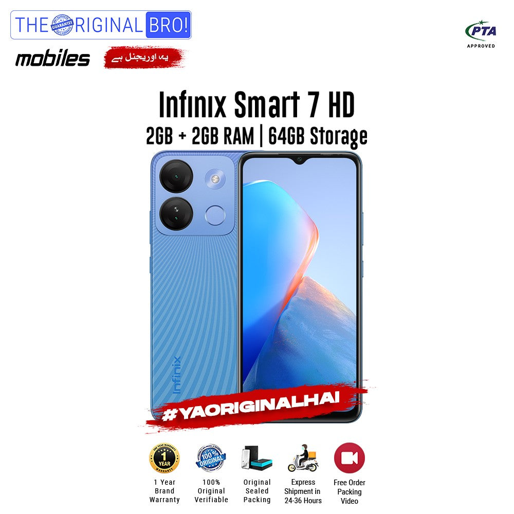 Infinix - Smart 7 HD - 2GB RAM - 64GB Storage - Blue - PTA Approved - The Original Bro | Jodiabaazar.com