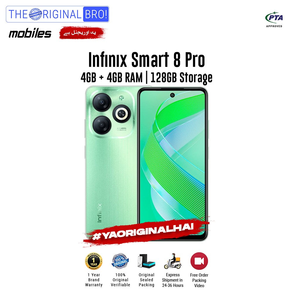 Infinix - Smart 8 Pro - Smartphone - 4GB RAM - 128GB Storage - Green - The Original Bro Mobiles | Jodiabaazar.com