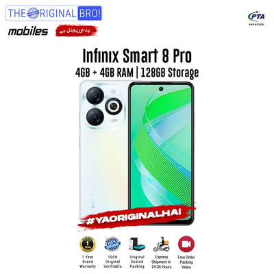 Infinix - Smart 8 Pro - Smartphone - 4GB RAM - 128GB Storage - White - The Original Bro Mobiles | Jodiabaazar.com