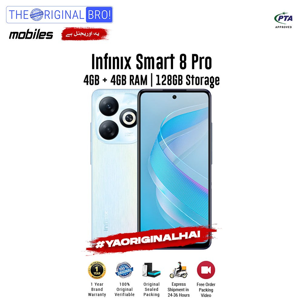 Infinix - Smart 8 Pro - Smartphone - 4GB RAM - 128GB Storage - Blue - The Original Bro Mobiles | Jodiabaazar.com