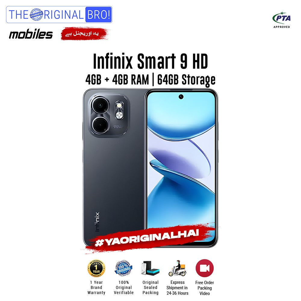 Infinix - Smart 9 HD - Smartphone - 4GB RAM - 64GB Storage - Black - The Original Bro Mobiles | Jodiabaazar.com