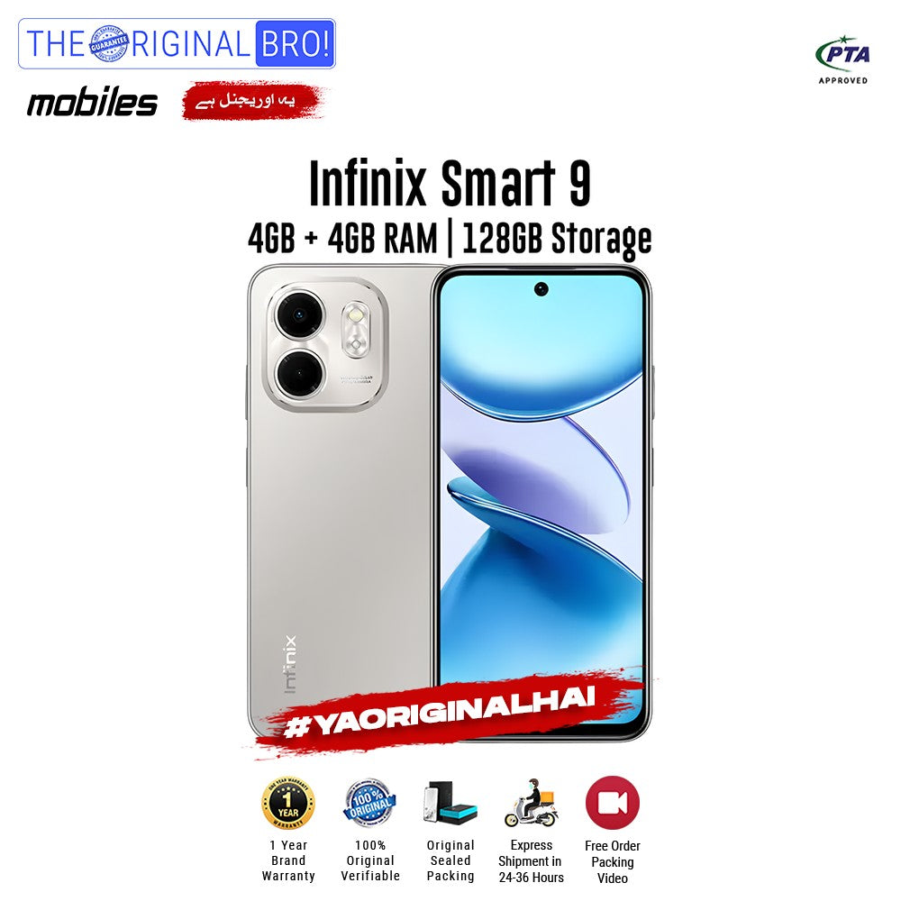 Infinix - Smart 9 - Smartphone - 4GB RAM - 128GB Storage - Silver - The Original Bro Mobiles | Jodiabaazar.com