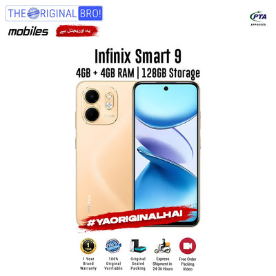 Infinix - Smart 9 - Smartphone - 4GB RAM - 128GB Storage - Gold - The Original Bro Mobiles | Jodiabaazar.com