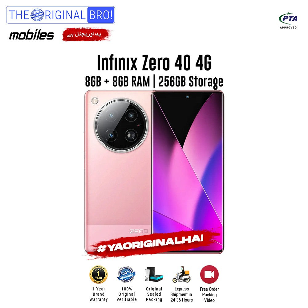 Infinix - Zero 40 4G - Smartphone - 8GB RAM - 256GB Storage - Pink - The Original Bro Mobiles | Jodiabaazar.com