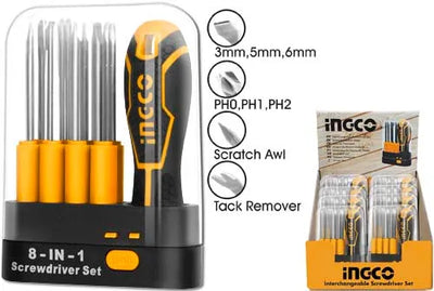 INGCO -  AKISD0901 9 Pcs Interchangeable Screwdriver Set
