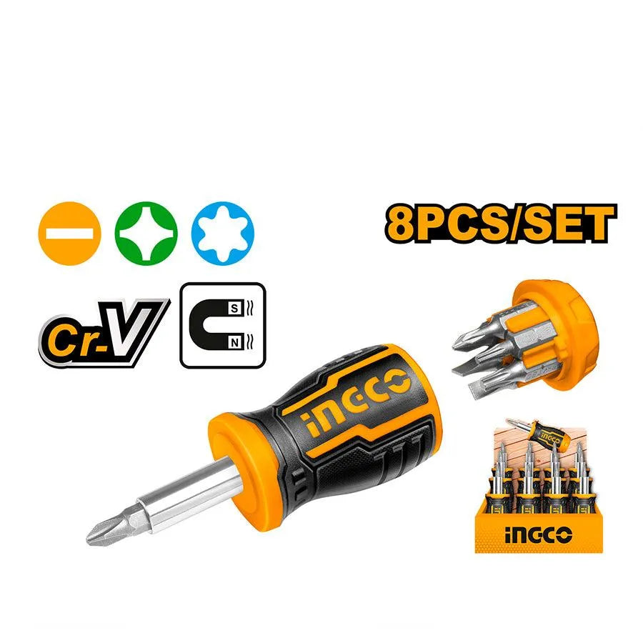 INGCO -  AKISDS0708 8 IN 1 Stubby Screwdriver Set