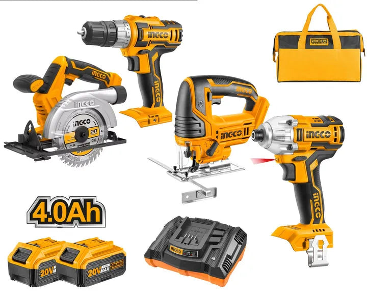 INGCO -  CKLI2010 20V Lithium-Ion Cordless 4pc Combo Kit