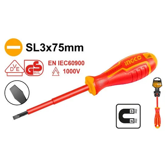 INGCO -  Insulated screwdriver SL3*75MM HISD813075