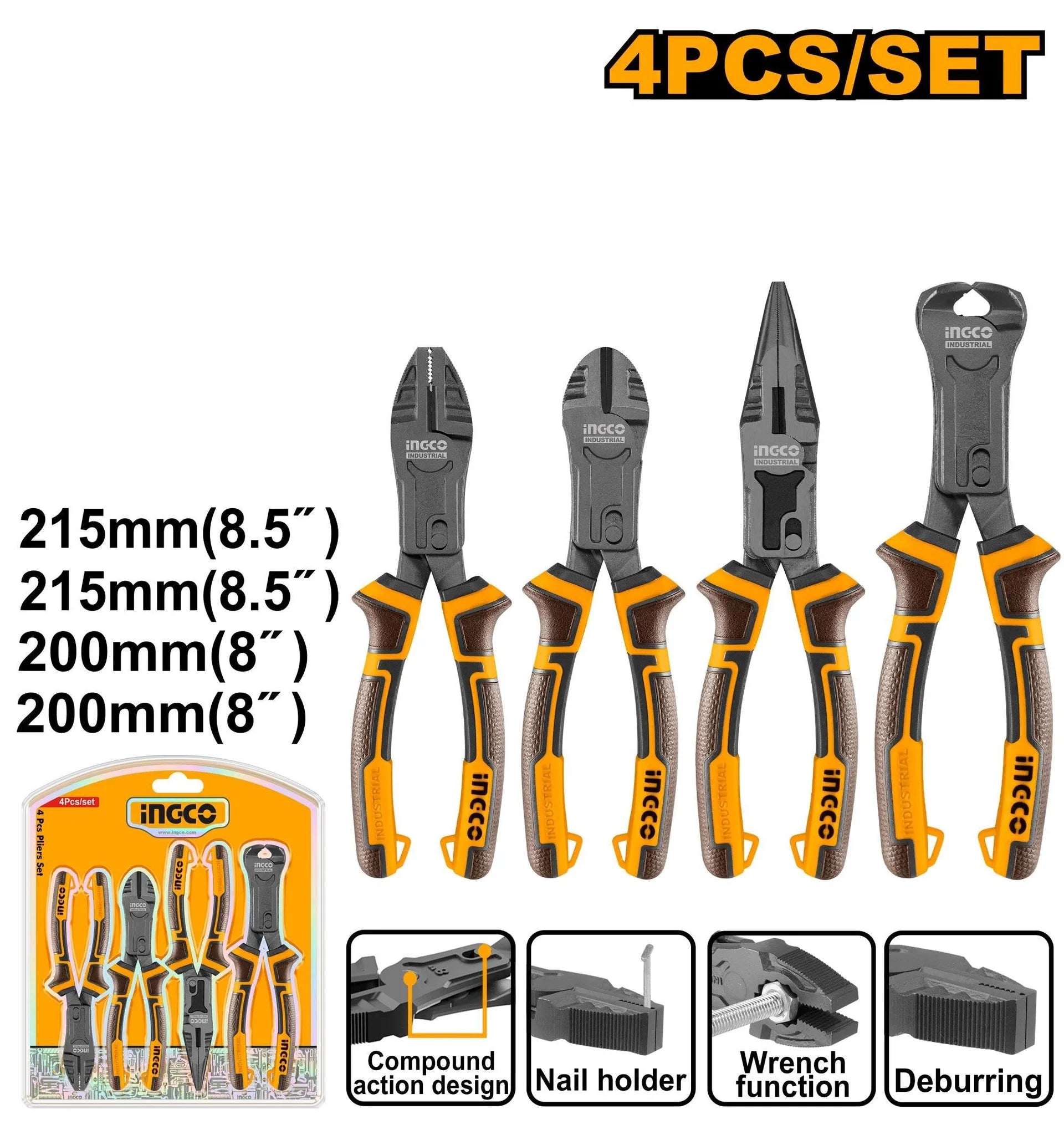 INGCO -  HKCPS5841 4 Pcs Compound Action Pliers Set