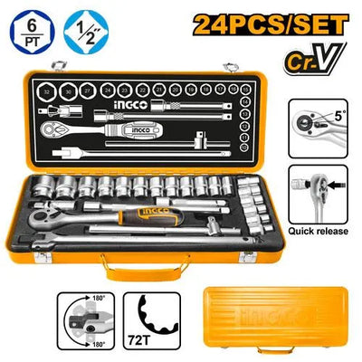 INGCO -  HKTS12242 24Pcs 1/2" Socket Set