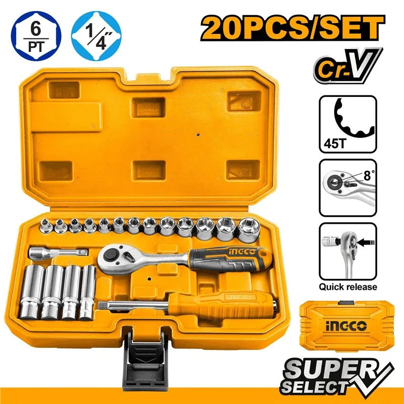 INGCO -  HKTS14201 20Pcs 1/4" Socket Set