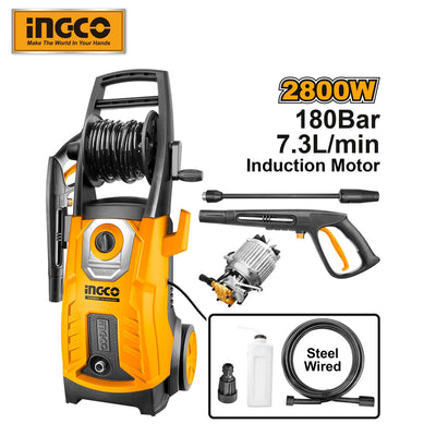 INGCO pressure washer with accessories on a white background