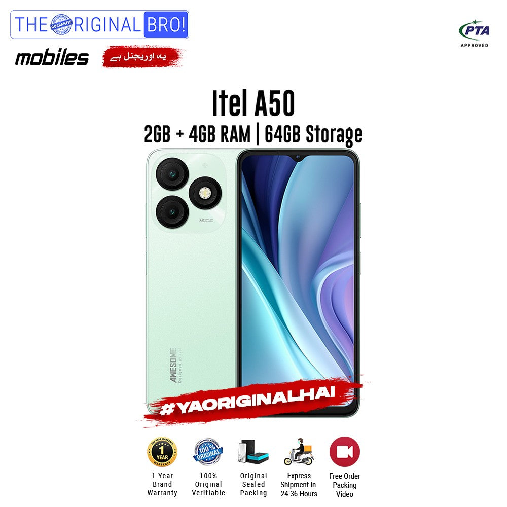 Itel - A50 - 2GB RAM - 64GB Storage - Green - PTA Approved - The Original Bro | Jodiabaazar.com