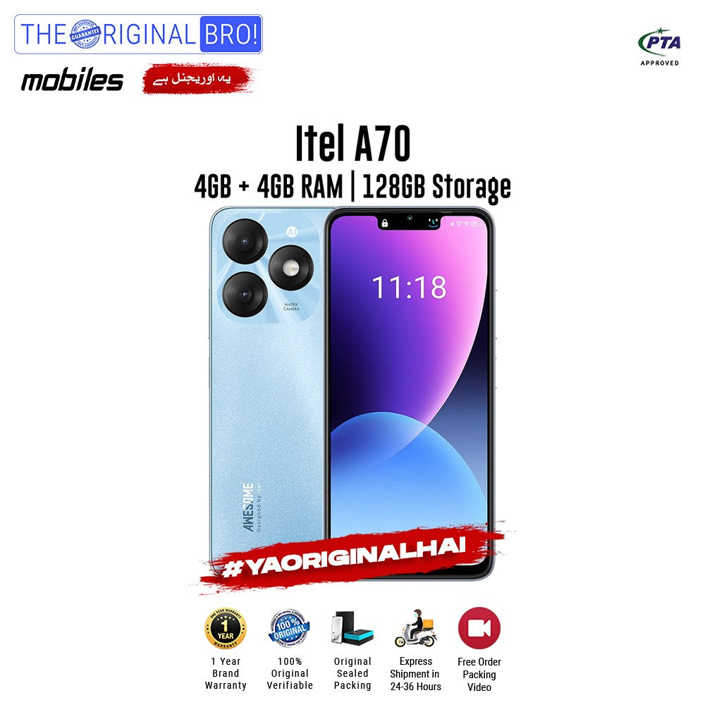 Itel - A70 - 4GB RAM - 128GB Storage - Blue - PTA Approved - The Original Bro | Jodiabaazar.com