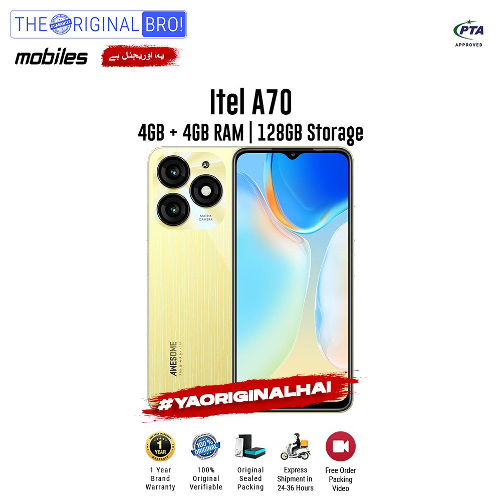 Itel - A70 - 4GB RAM - 128GB Storage - Gold - PTA Approved - The Original Bro | Jodiabaazar.com