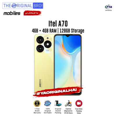 Itel - A70 - 4GB RAM - 128GB Storage - Gold - PTA Approved - The Original Bro | Jodiabaazar.com