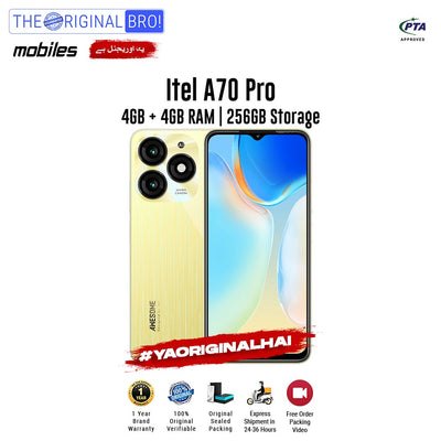 Itel A70 Pro - Smartphone - 4GB RAM - 256GB Storage - Gold - PTA Approved - 12 Months Warranty - The Original Bro Mobiles | Jodiabaazar.com