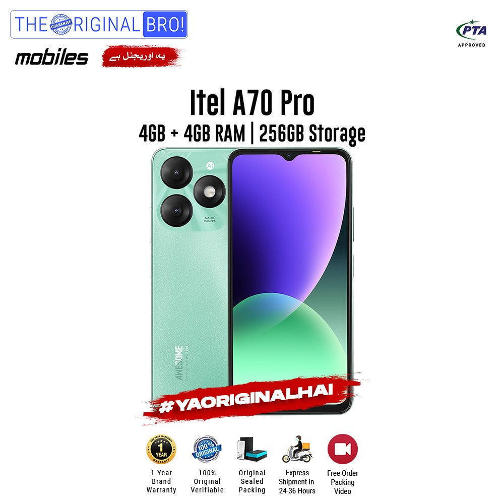 Itel A70 Pro - Smartphone - 4GB RAM - 256GB Storage - Green - PTA Approved - 12 Months Warranty - The Original Bro Mobiles | Jodiabaazar.com