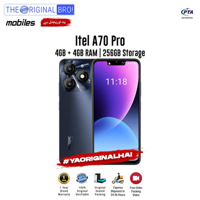 Itel A70 Pro - Smartphone - 4GB RAM - 256GB Storage - Black - PTA Approved - 12 Months Warranty - The Original Bro Mobiles | Jodiabaazar.com