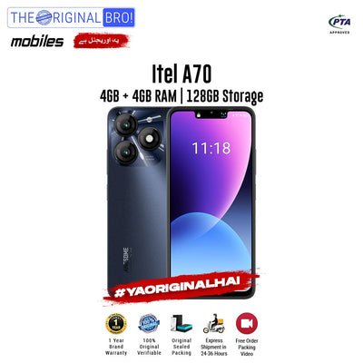 Itel - A70 - 4GB RAM - 128GB Storage - Black - PTA Approved - The Original Bro | Jodiabaazar.com