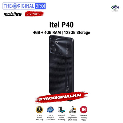 Itel - P40 - Smartphone - 4GB RAM - 128GB Storage - Black - The Original Bro Mobiles | Jodiabaazar.com