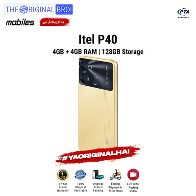 Itel - P40 - Smartphone - 4GB RAM - 128GB Storage - Gold - The Original Bro Mobiles | Jodiabaazar.com