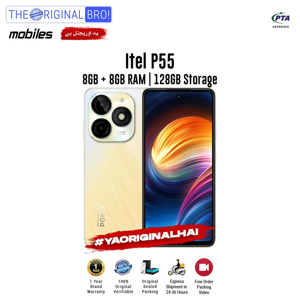 Itel - P55 - 8GB RAM - 128GB Storage - Gold - PTA Approved - The Original Bro | Jodiabaazar.com