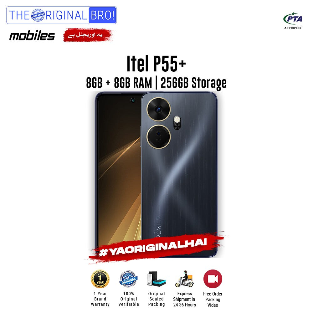 Itel - P55 Plus - Smartphone - 8GB RAM - 256GB Storage - Black - The Original Bro Mobiles | Jodiabaazar.com