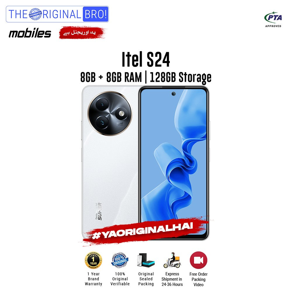 Itel - S24 - Smartphone - 8GB RAM - 128GB Storage - White - The Original Bro Mobiles | Jodiabaazar.com