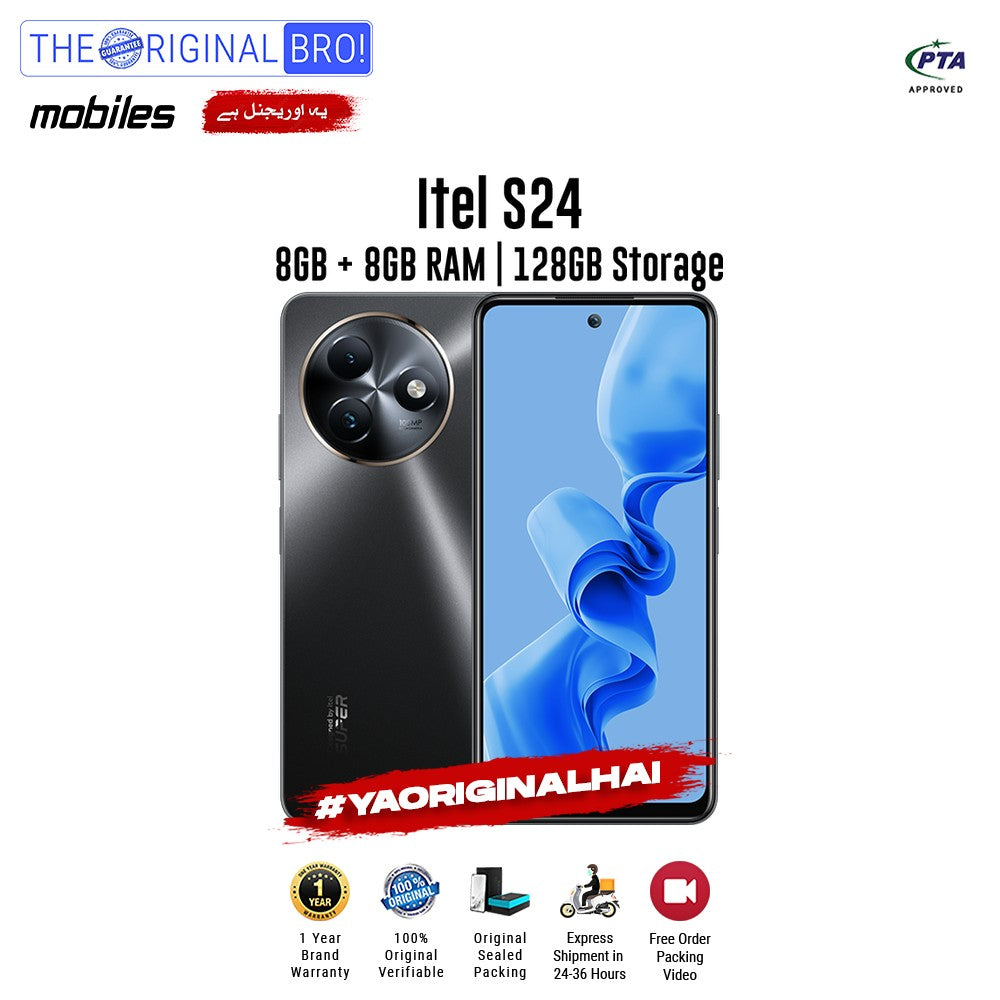 Itel - S24 - Smartphone - 8GB RAM - 128GB Storage - Black - The Original Bro Mobiles | Jodiabaazar.com