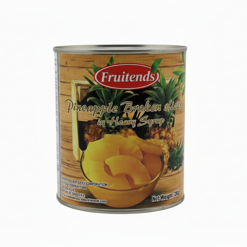 Can of Fruitends pineapple in syrup on a white background