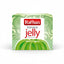A box of Rafhan Banana Jelly, featuring a green and white patterned background with a large green jelly pudding illustration at the bottom and a red Rafhan logo at the top.