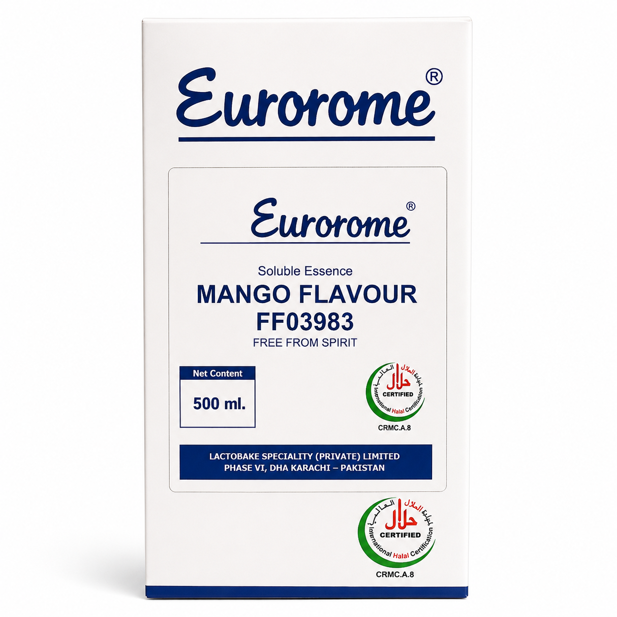 Eurorome Soluble Essence Mango Flavour FF03983 500ml halal certified fruit flavour for bakery, beverages, desserts, confectionery and ice cream manufacturing.