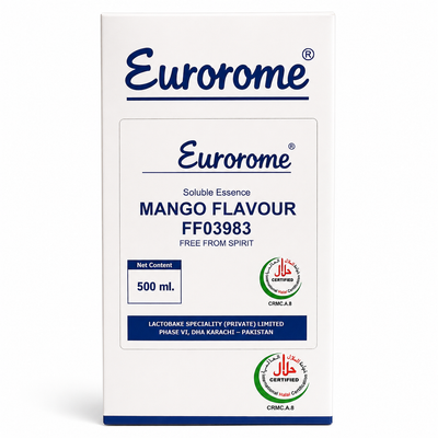 Eurorome Soluble Essence Mango Flavour FF03983 500ml halal certified fruit flavour for bakery, beverages, desserts, confectionery and ice cream manufacturing.