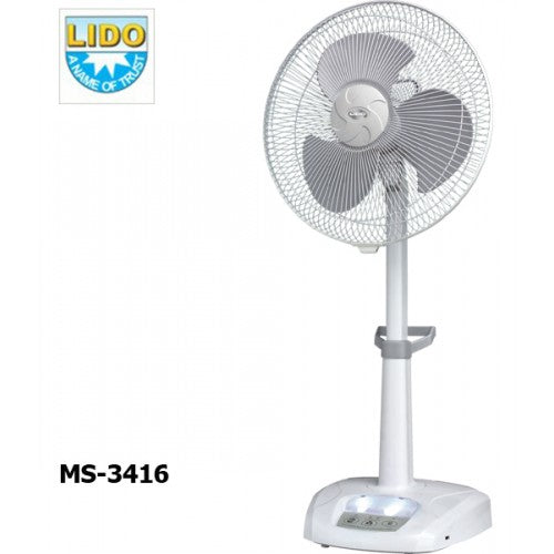 Lido - Rechargeable Fan (MS-3416r) - 16" - With Adjustable Stand & Remote Control