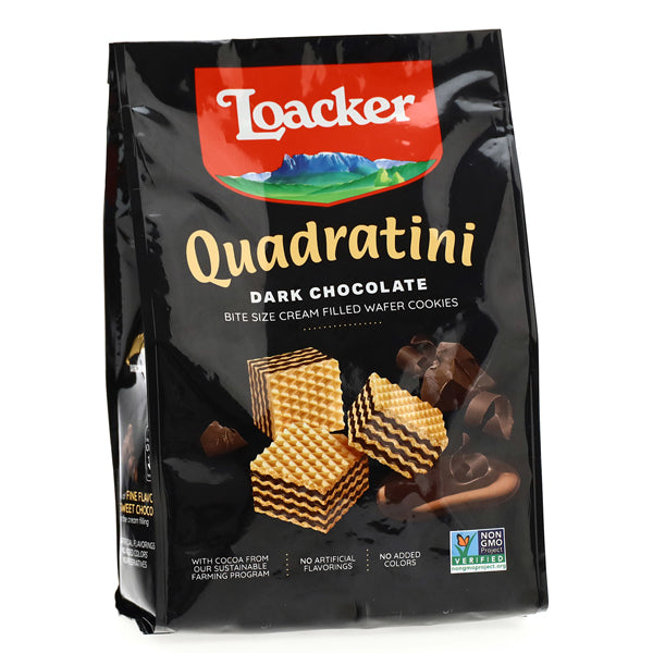 Loacker - Quadratini - Dark Chocolate - Bite Size Wafer Cookies - 125 gm