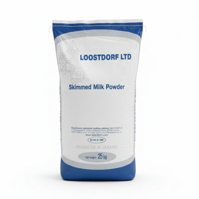 Loostdorf Ltd skimmed milk powder bag on a concrete floor