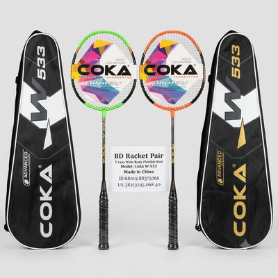 COKA W-533 Badminton Racket Set – 2 Flexible Rod Rackets with Carrying Bags